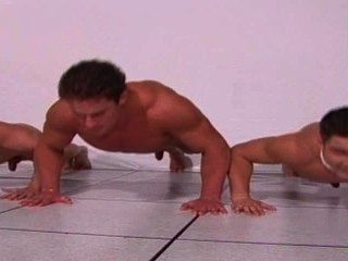 Manly Muscular Models Doing Push-ups Naked